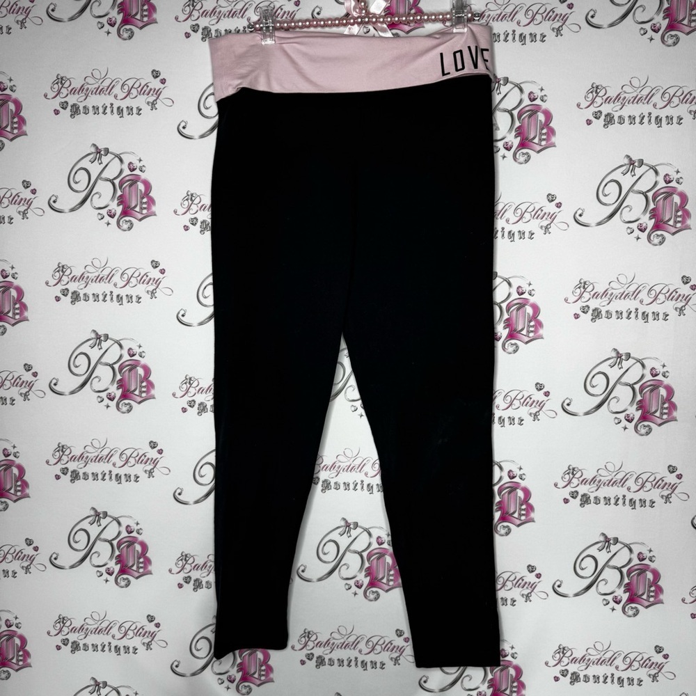 Victoria secret pink pants love pink fold over waist band black logo leggings